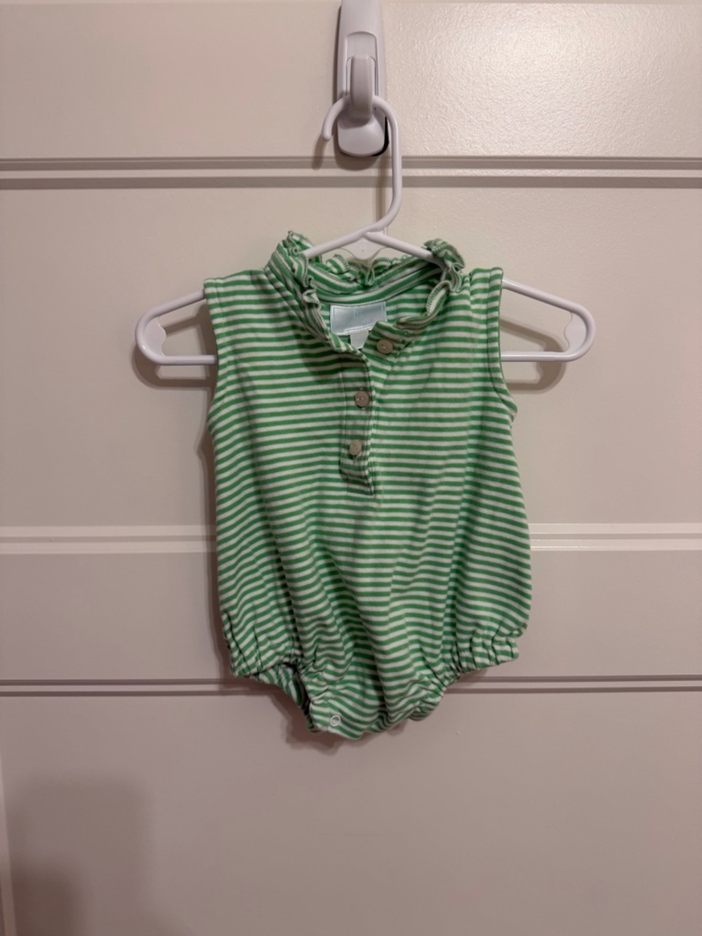 Little English Green and White Striped Sleeveless One-Piece